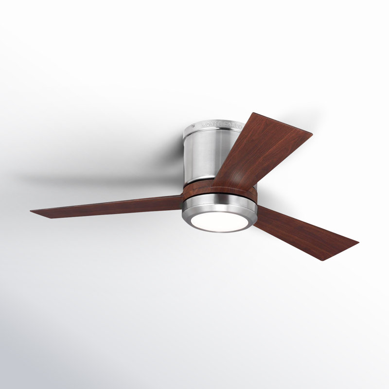 Ventilateur de plafond à DEL Rodrick, Acier brossé avec pales en ABS aspect teck, 42 pouces