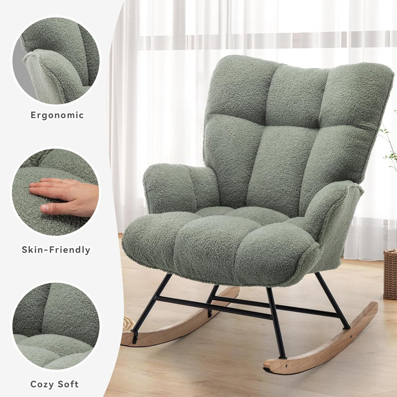 Solid + Manufactured Wood/Iron Rocking Chair, Green