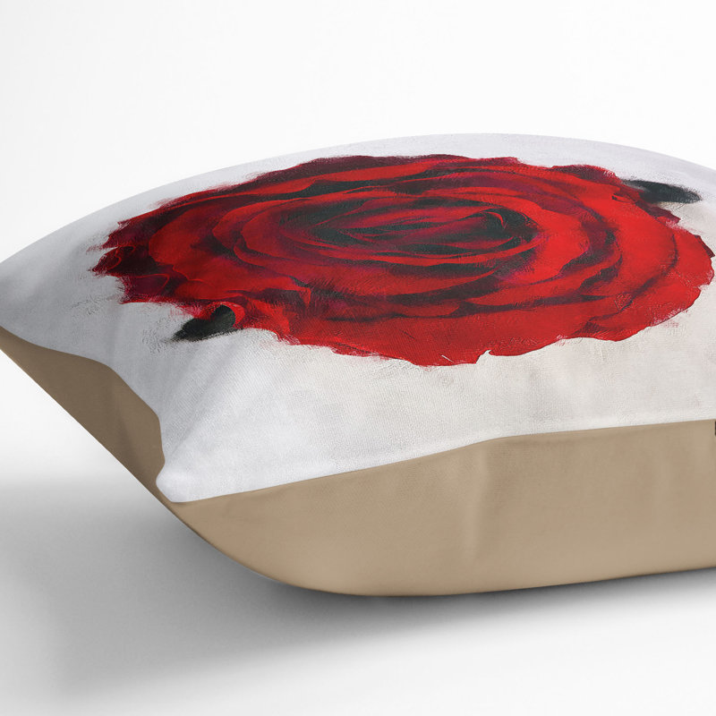 Rose in Bloom Painting Cushion with Filling, 55cm H x 55cm W x 20cm D, Stone