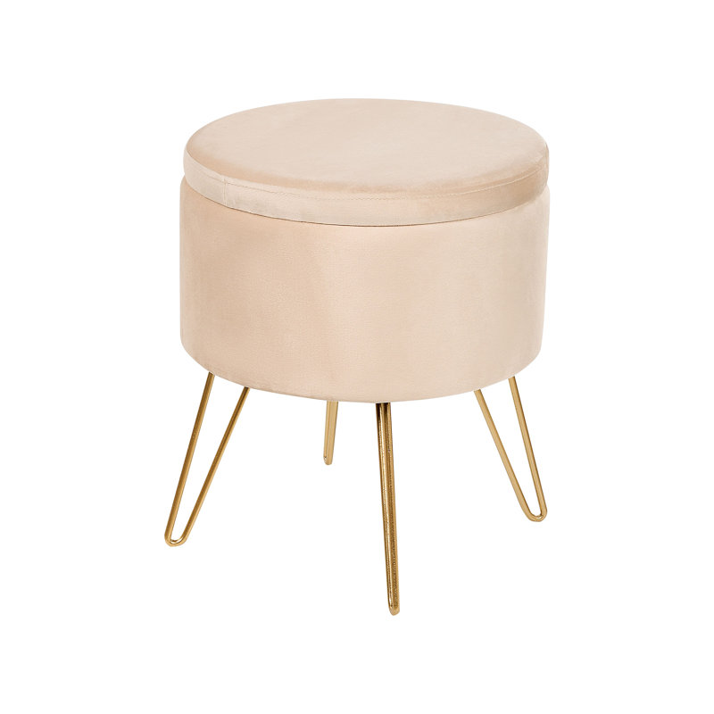 Matewan 42cm Wide Velvet Round Solid Colour Pouffe Ottoman with Storage, Beige