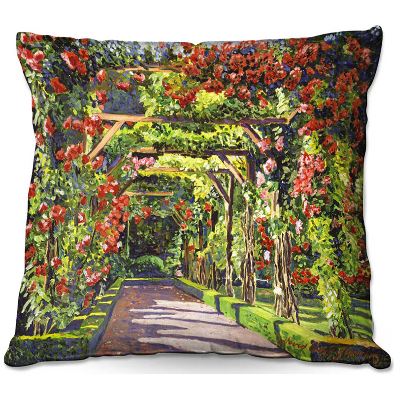 Coussin décoratif carrée à pergola rose, 20 po x 20 po