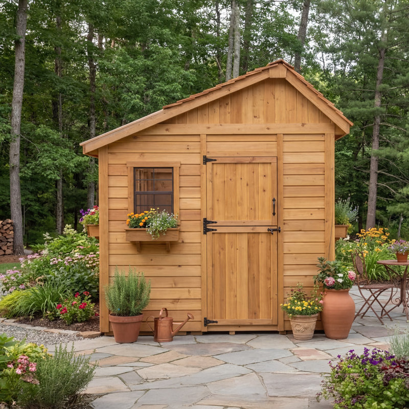 8 ft. W x 8 ft. D Cedar Wood Sunshed Garden Shed