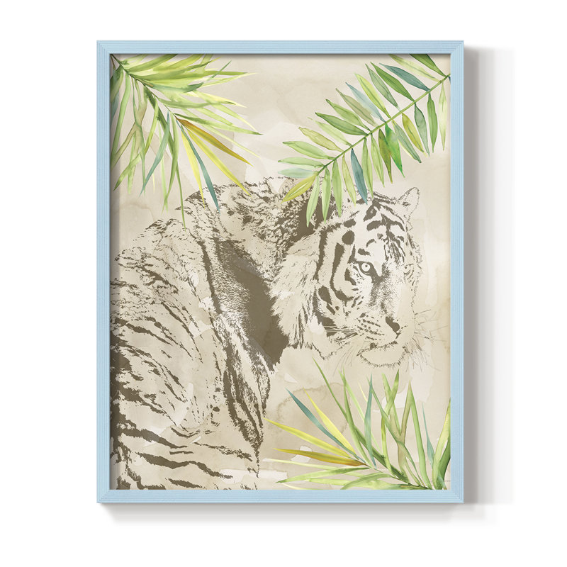 Boho Jungle Cat I, reproduction encadrée - bois massif, H 11 po x l 9 po, Bleu