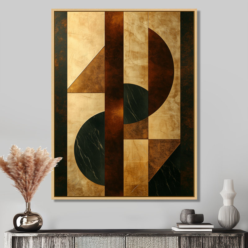 Newman géométrique noyer formes essentielles IV - art sur toile moderne, Reproduction avec cadre flottant, H 44 po x l 34 po