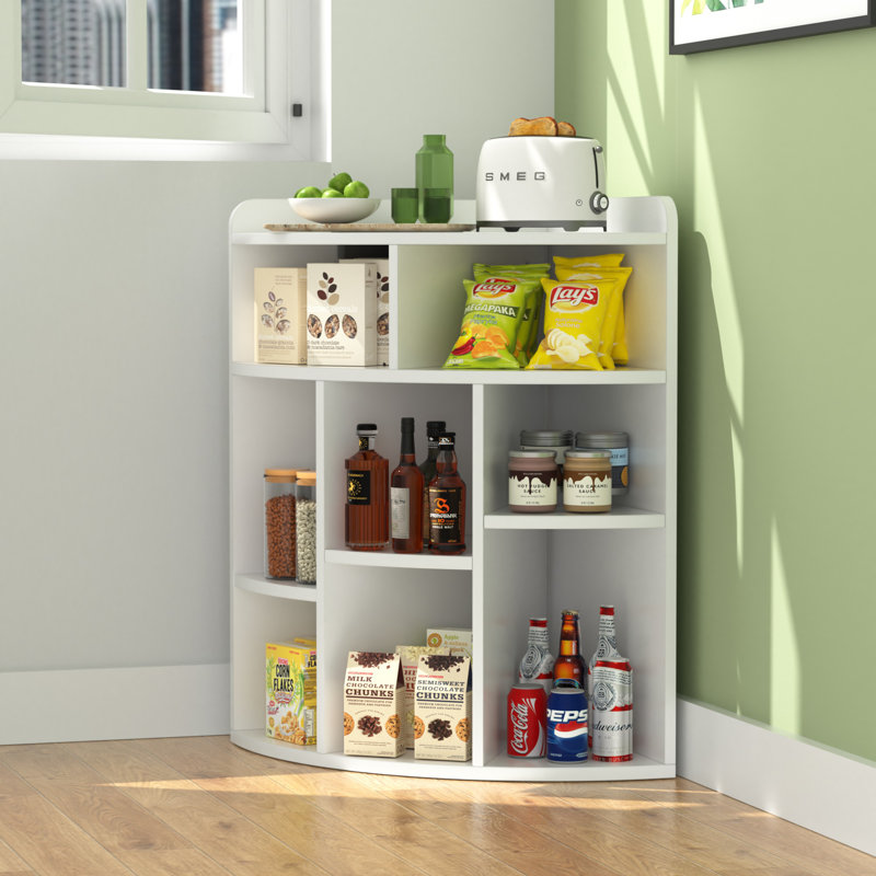 Cayhlin Wooden Corner Cabinet Storage With USB Ports And Outlets, Corner Cube Toy Storage For Small Space, White