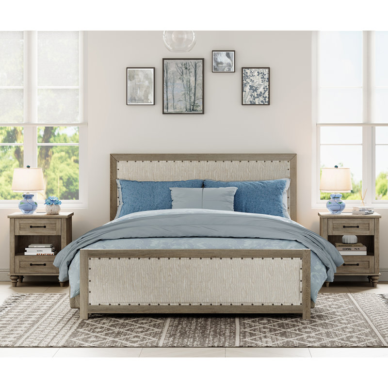 Agathy Set Of 2 Nightstands Side Table With Two Drawers & Open Shelf, Gray