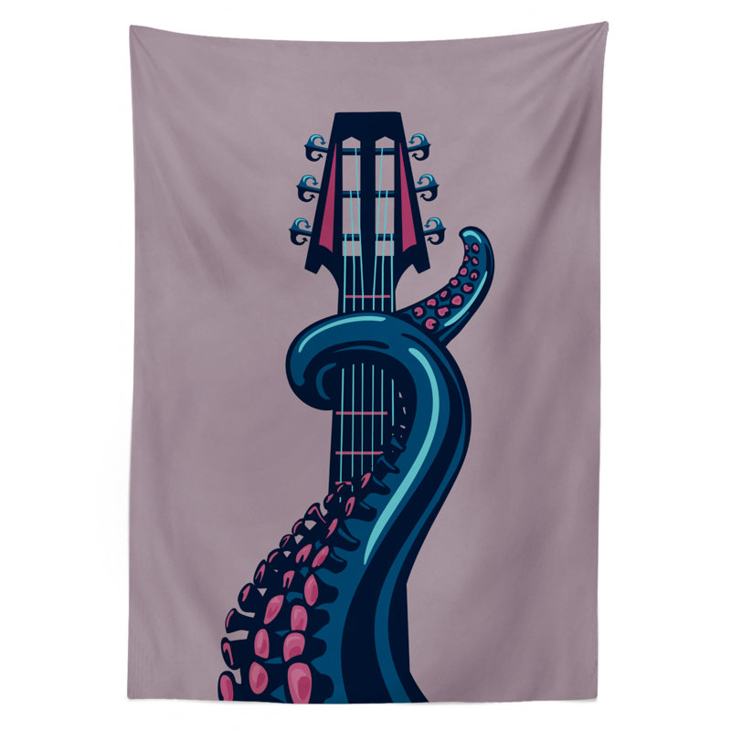 Ambesonne Octopus Tablecloth, Sea Animal With Guitar Riff Musical Instrument Rock And Roll Modern Artwork Print, Rectangular Table Cover For Dining Room Kitchen Decor, 52" X 70", Lilac Blue