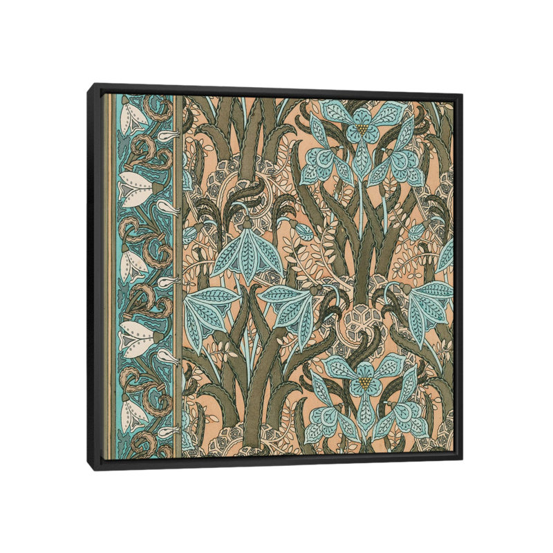 «Nouveau Textile Motif I», impression sur toile, H 18 po x l 18 po x P 1,5 po, Toile encadrée noire, Pas de tapis