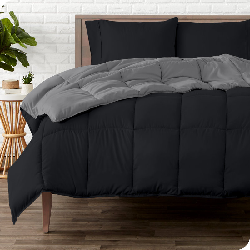 Microfiber Reversible Bed-In-A-Bag, Cocoa/Taupe Grey, Cocoa, Split King Comforter + 2 Pillowcases