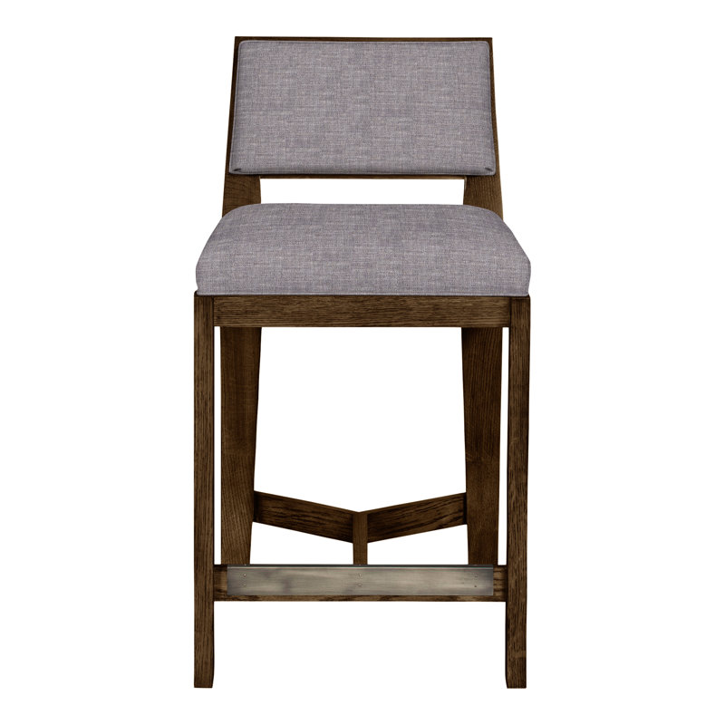 Thom Filicia Solid Wood 32.5" Bar Stool, Havana, Nomad Slate Crypton® Chenille