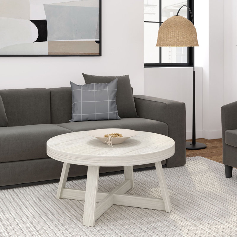 Byard Solid Wood Single Coffee Table, 17.5" H x 36" L x 36" W, White Sand