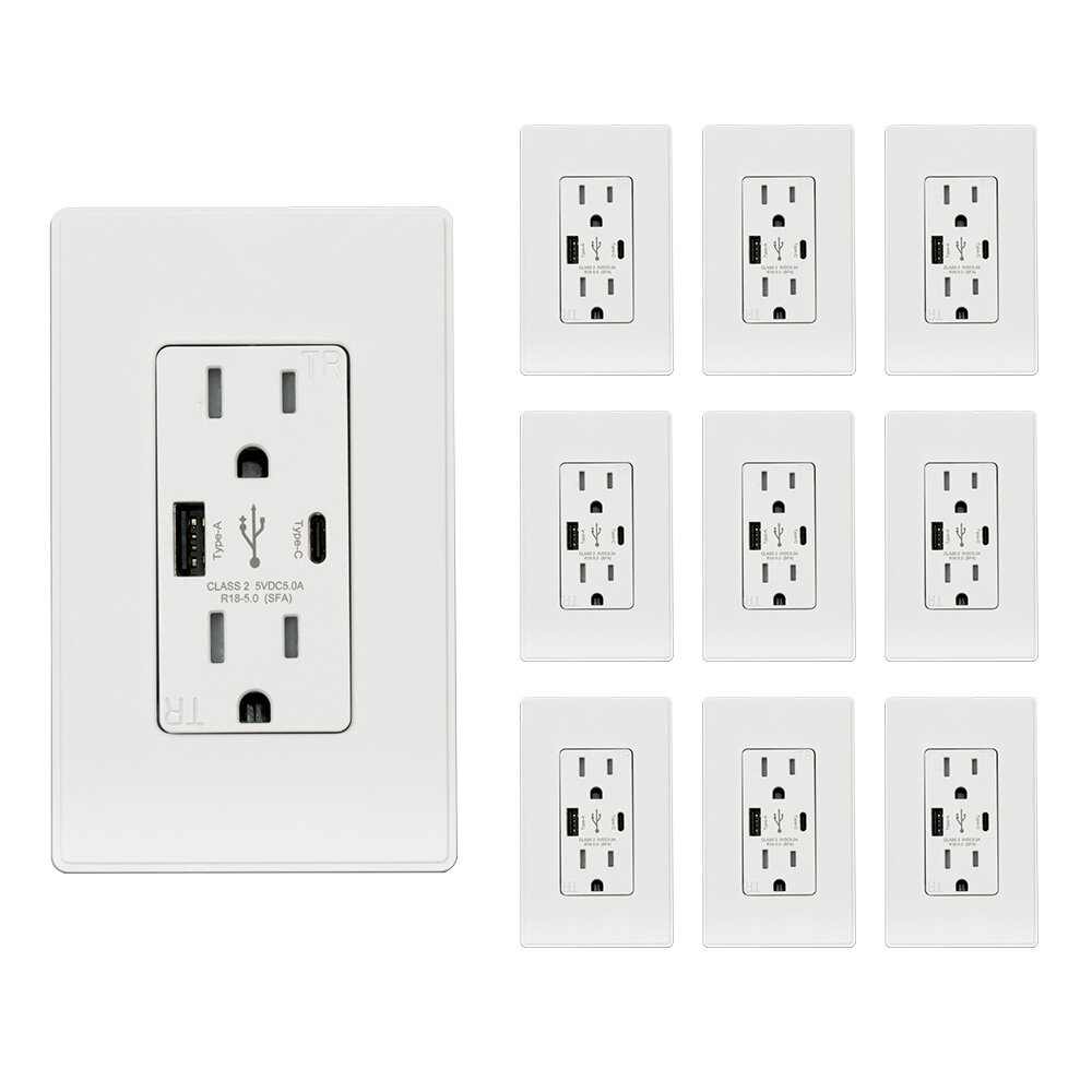 elegrp ELEGRP (6 Pack, White) 4.0 Amp Type A USB Outlet, 20 Amp