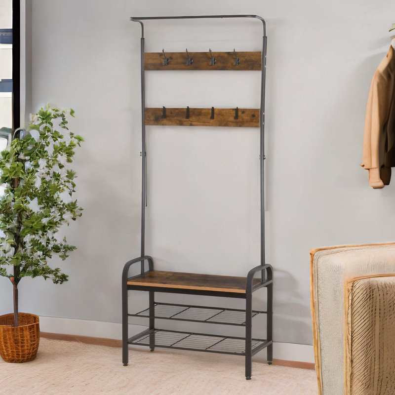 Ajamu Rustic Hall Tree 72cm Wide with Bench and Shoe Storage Entryway Hallway Furniture