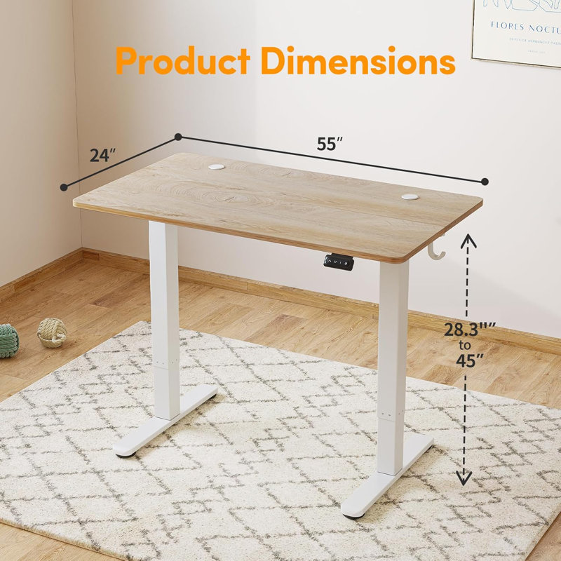 Mariliva Adjustable Metal Base Standing Desk, 55" W x 24.02" D, White, White