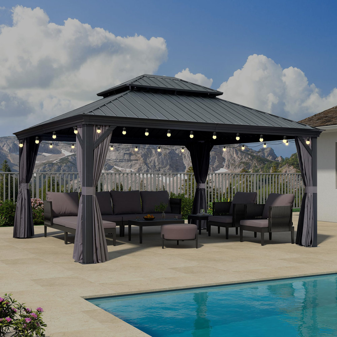 15 Ft. W x 13 Ft. D Aluminium Patio Gazebo Purple Leaf