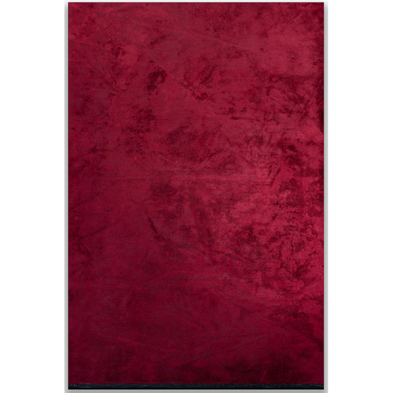 Tapis rouge en coton noué à la main Rapture, Rectangle 7 pi 10 po x 9 pi 10 po