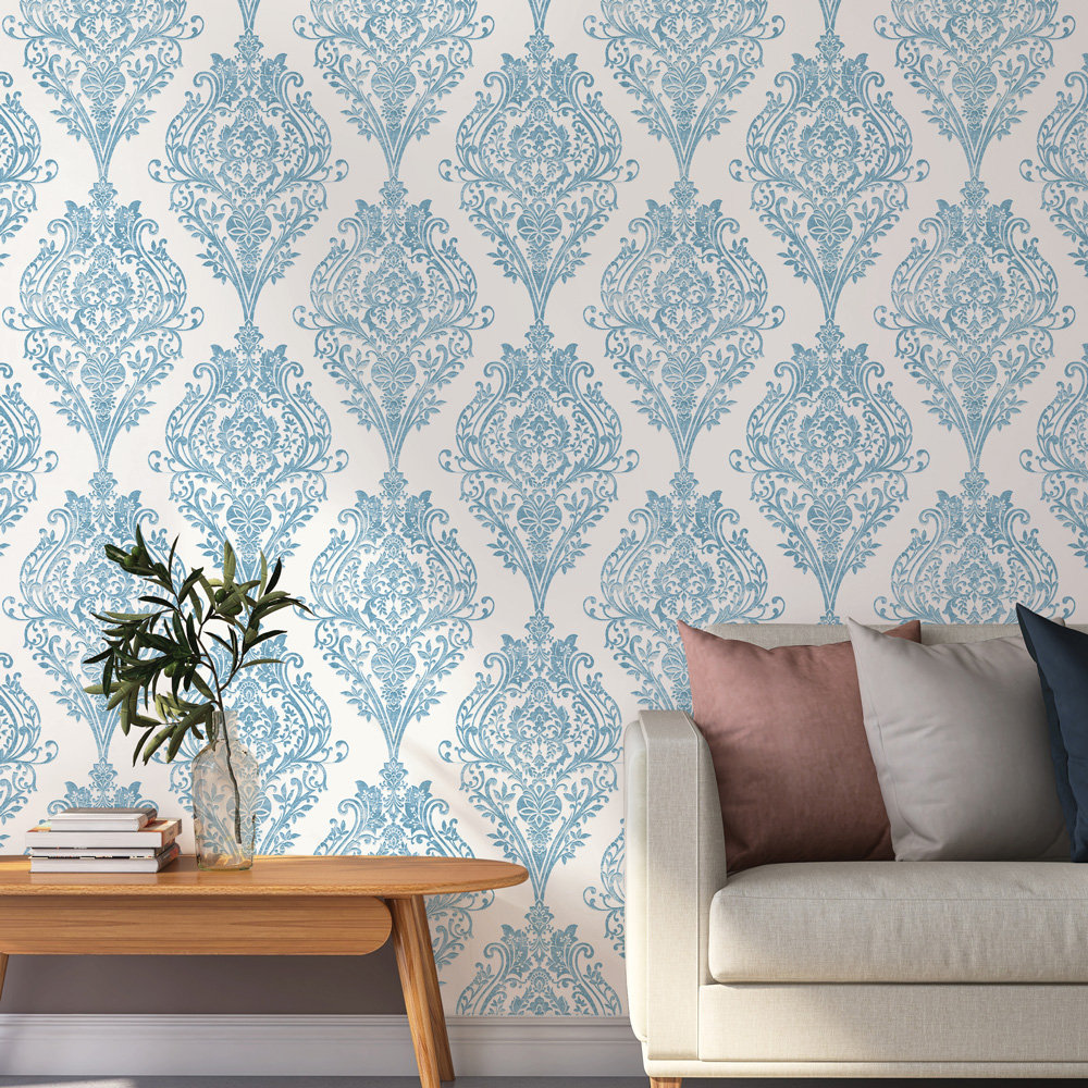 Kwon Damask Wallpaper, Coastal Blue