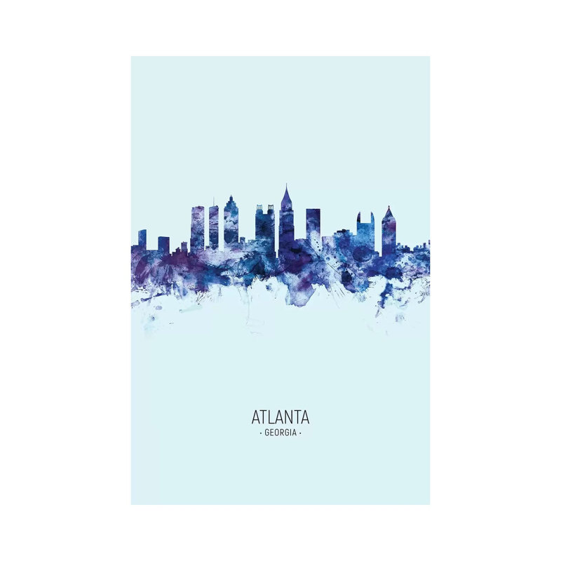 Atlanta Georgia Skyline Portrait Dark Blue by Michael Tompsett - 1 Piece Wrapped Canvas Wall Art, 20.32 cm H x 30.48 cm W