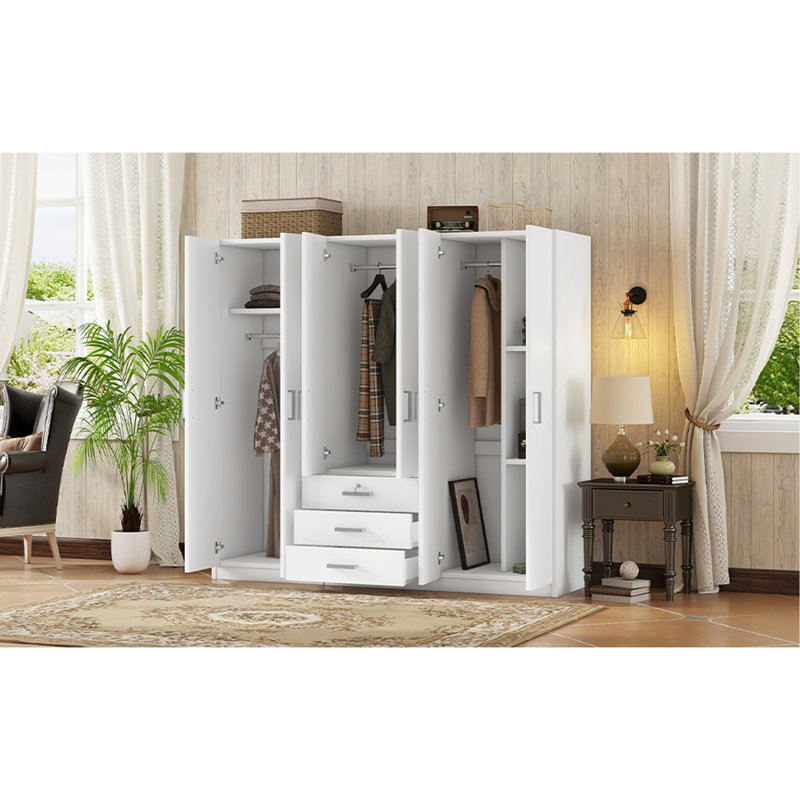 Rangement pour garde-robe en bois à 6 portes avec 6 grands tiroirs, Blanc