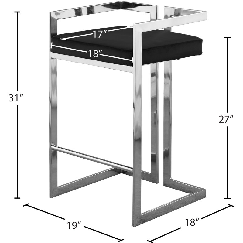 Isam Upholstered Counter Stool with Metal Frame, Black Velvet, Chrome