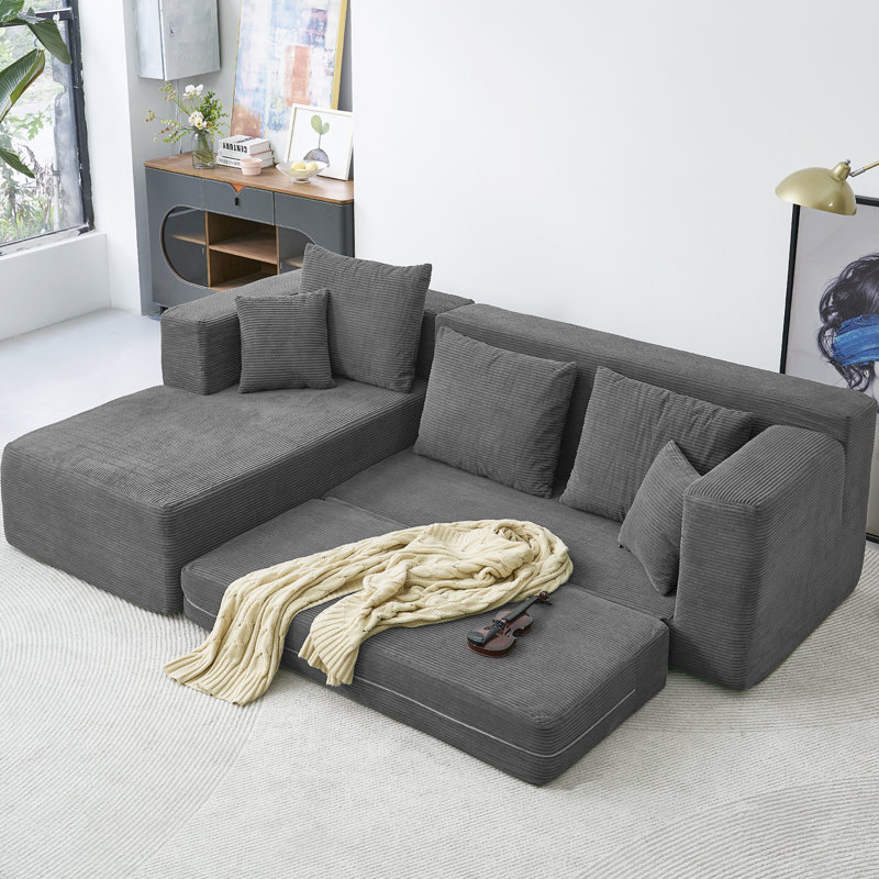 4 Seater Corduroy Sleeper, Grey
