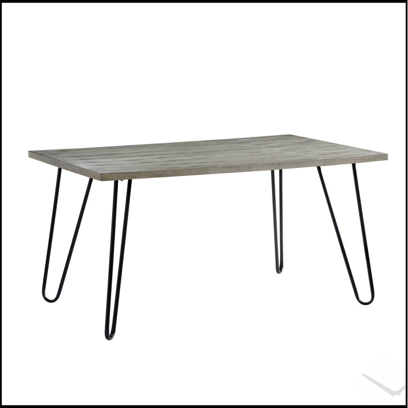 Table de salle à manger moderne et élégante avec plateau en bois gris clair et pieds en métal noir pour les espaces compacts