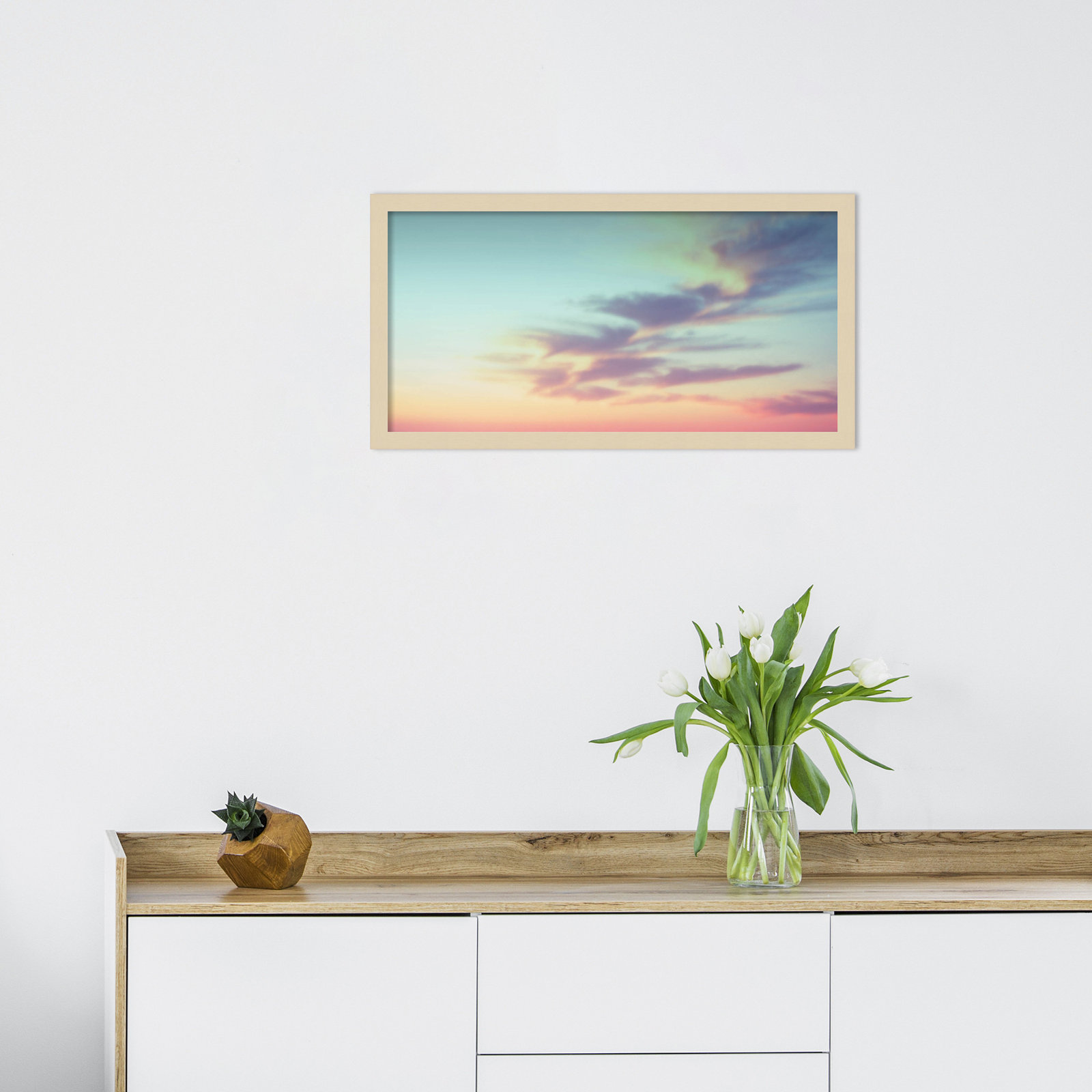 Ethereal Sunset on the Beach Print, 25" W x 13" H x 1" D, Brown Framed