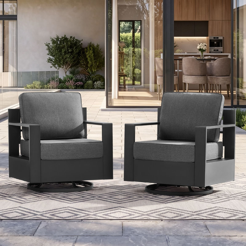 Ensemble de chaises pivotantes en aluminium pour l'extérieur avec coussins de 6 po (ensemble de 2), Gris