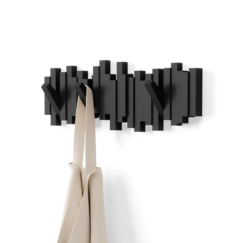 Wall-Mounted Coat Rack Rail Hook, Black