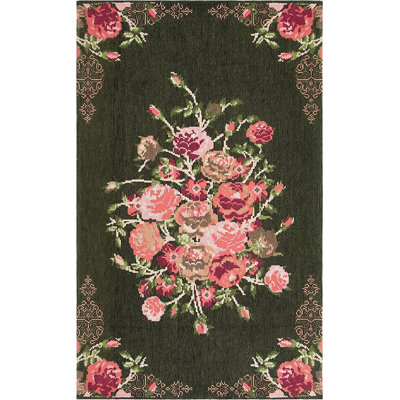 Tammie Floral Black/Red Area Rug