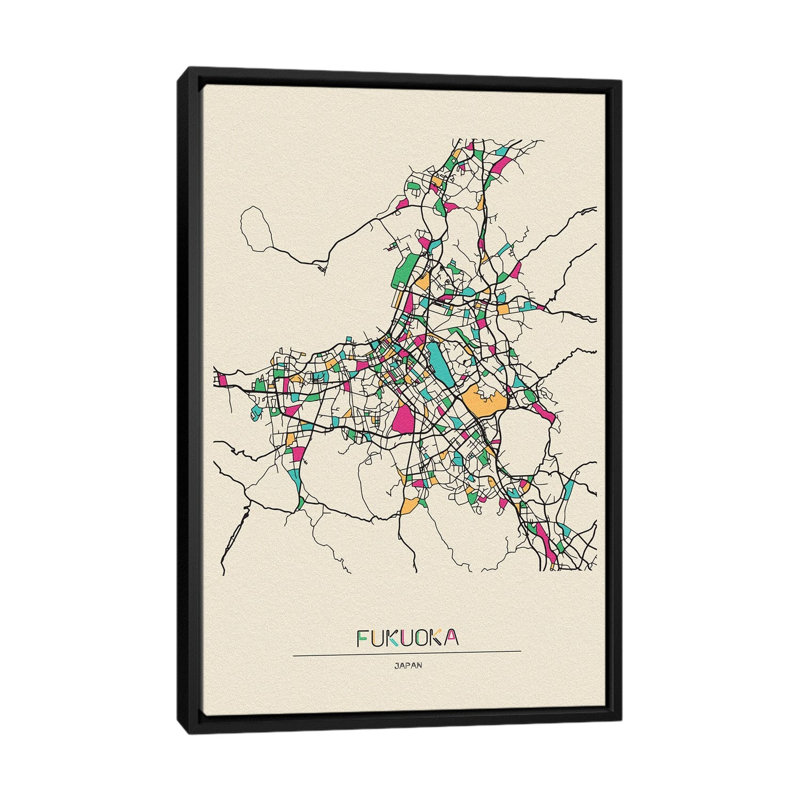 Fukuoka, Japan Map 1 Piece Floater Frame Wall Art on Canvas