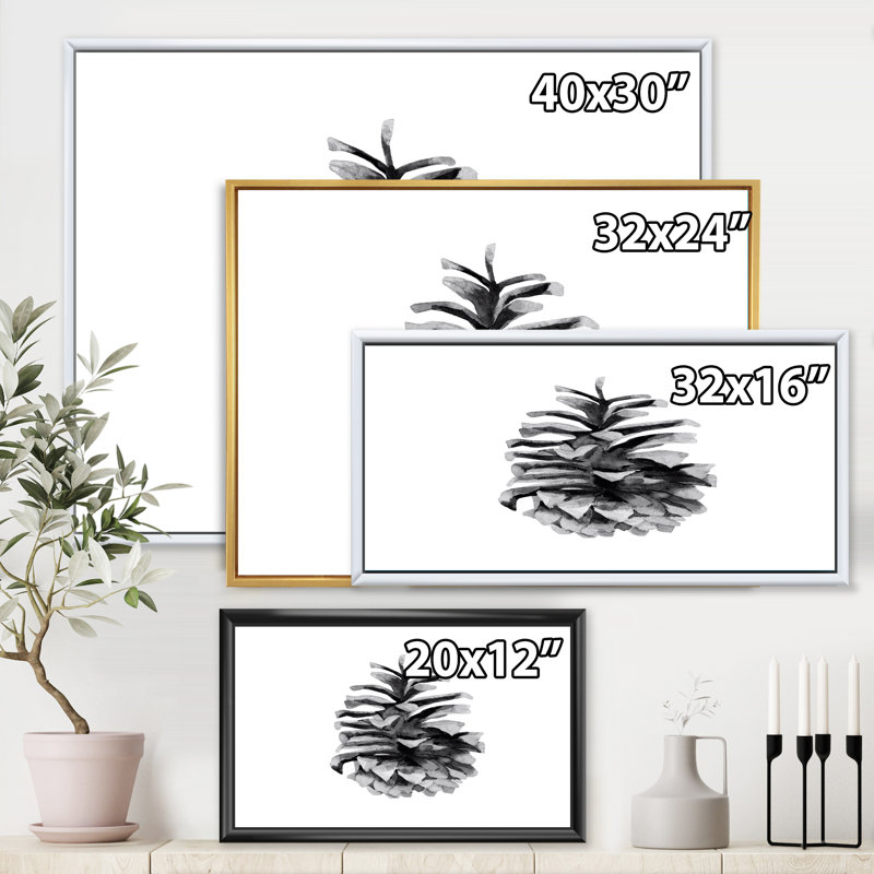 Conifère conique monochrome - reproduction sur toile flottante, H 30 po x l 40 po x 1,5 po, Cadre noir