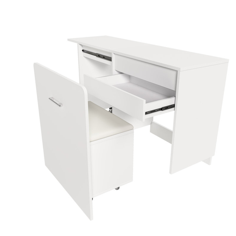 Meuble-lavabo compact 3 en 1 avec miroir rabattable, tiroirs de grande capacité et espace de rangement caché, Blanc