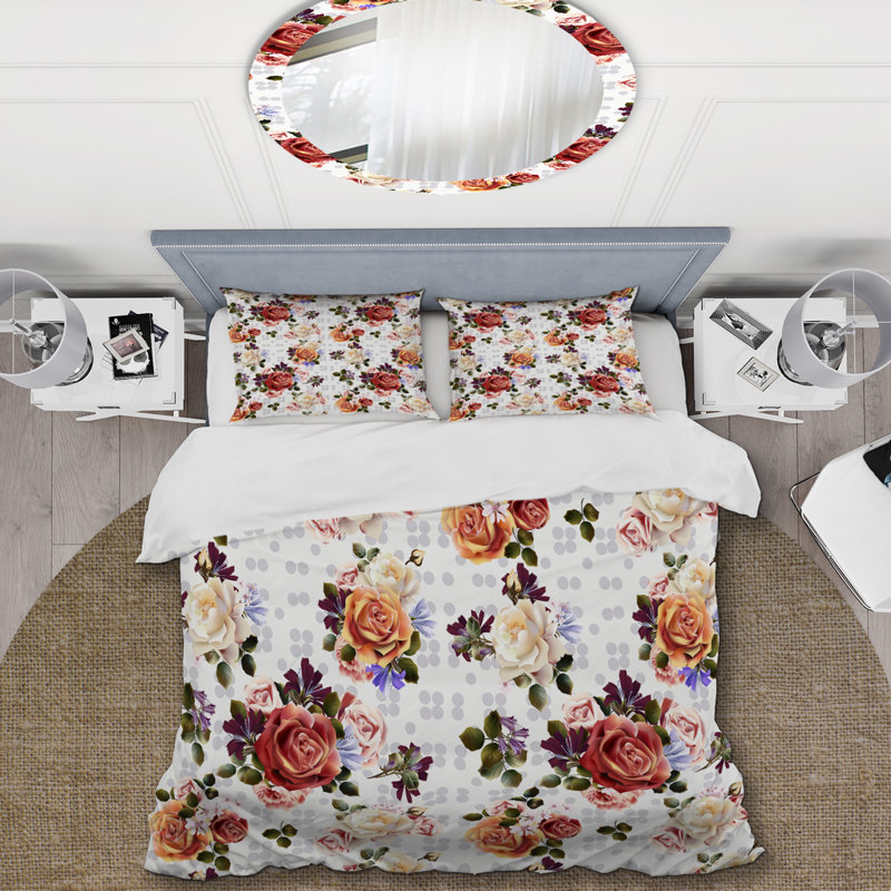 Green Leaf and Flowers - Ensemble de housse de couette floral - Polyester microfibre