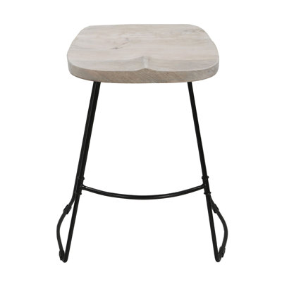 Tiva Handcrafted Backless Barstool, Mango Wood Saddle Seat