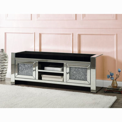 Pagel Glam Storage Bench With Mirrored Frame And Faux Diamond Accents