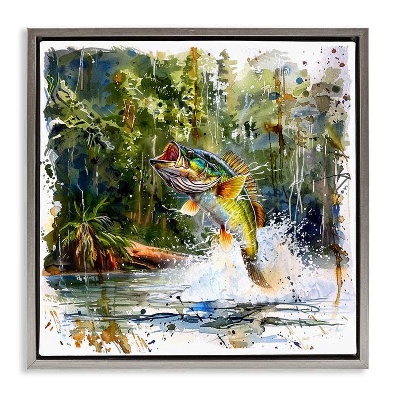  Art mural sur toile flottante "J Bass Bass Splash" par LSR Design Studio, Cadre flottant gris lustré, H 18 po x l 18 po