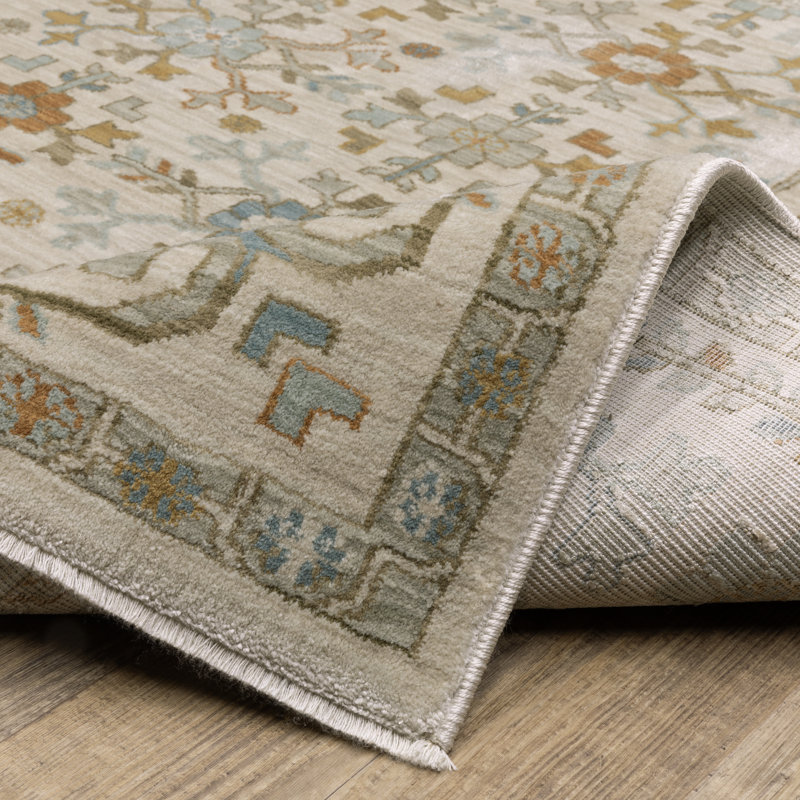 Graicyn Global Traditonal Ivory/ Teal Area Rug, Rectangle 3'3" x 5'