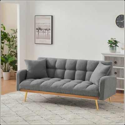 69 Inch Convertible Sofa Bed with 3-Position Adjustable Back, Teddy Fabric Couch for Small Spaces, Living Room & Bedroom