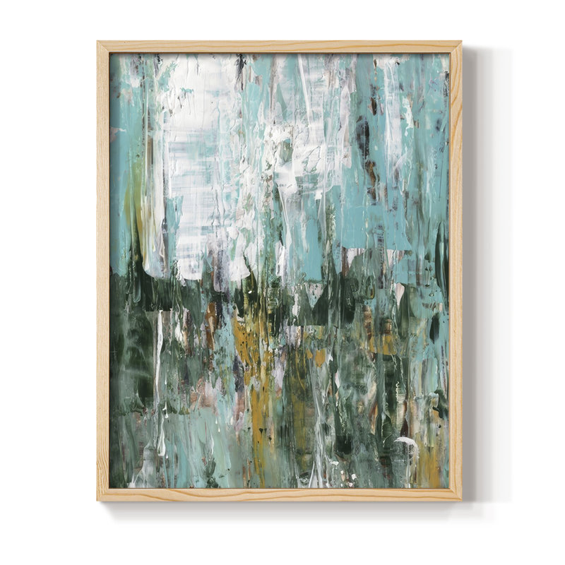 Abstract Turquoise Forest I Framed Print - Solid Wood, 15" H x 12" W, Natural Framed