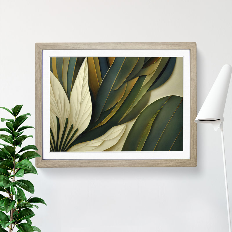 Art Deco Plant Leaf - Framed Print, 46cm H x 64cm W , Beige