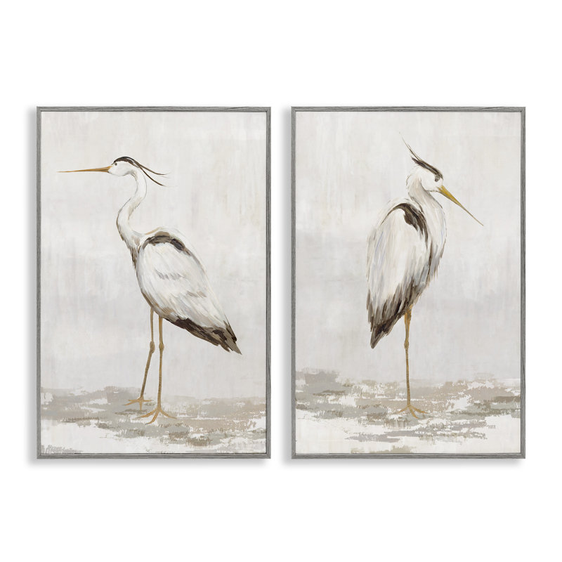 Seric Heron Birds, ensemble de 2 giclées encadrées, design par Hannah Dawson, H 30 po x l 40 po, Estampe numérique Farmhouse