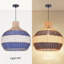 Luminaire suspendu en rotin tissé à la main bleu et blanc, plafonnier suspendu en osier de style bord de mer Boho-129417392