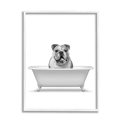 «Bulldog In Tub Bathroom Animal On Wood» par Annalisa Latella, impression