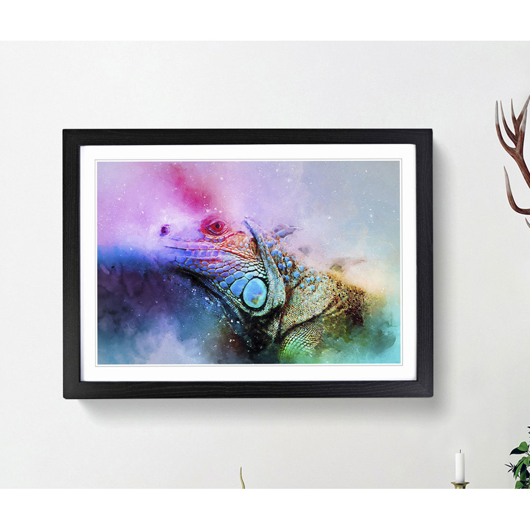 Iguana Lizard Colour Explosion in Abstract - Framed Print