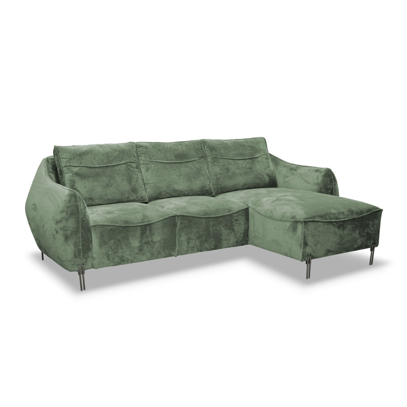 Adly 3 Seater Fabric Sofa & Chaise, Right Hand Facing, Green