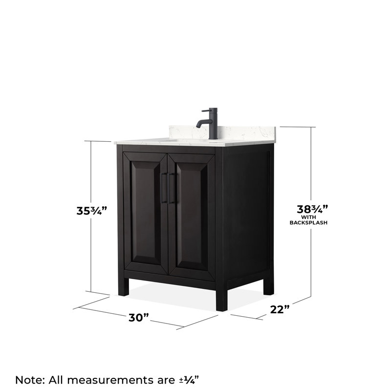 Daria 30'' Single Bathroom Vanity with Marble Top, Carrara Cultured Marble, Dark Espresso, Matte Black