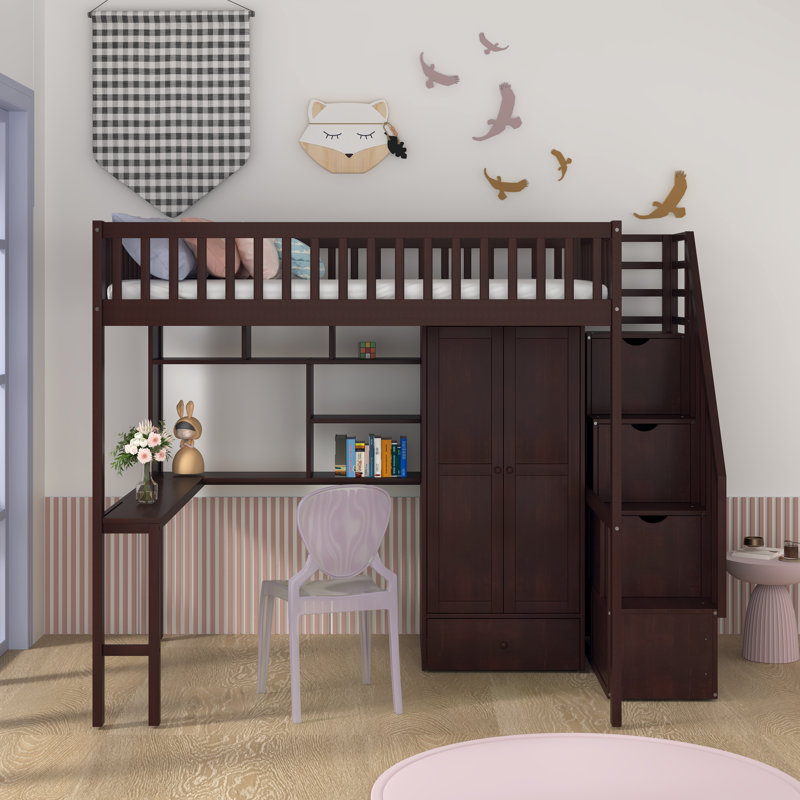 Giacopo Kids Full Loft Bed with Drawers, Espresso