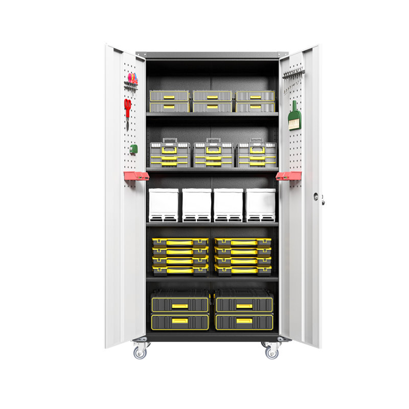Metal Garage Cabinet With 4 Adjustable Shelves And Locking Doors - Space Saver For Office Heavy Duty Lockable Home