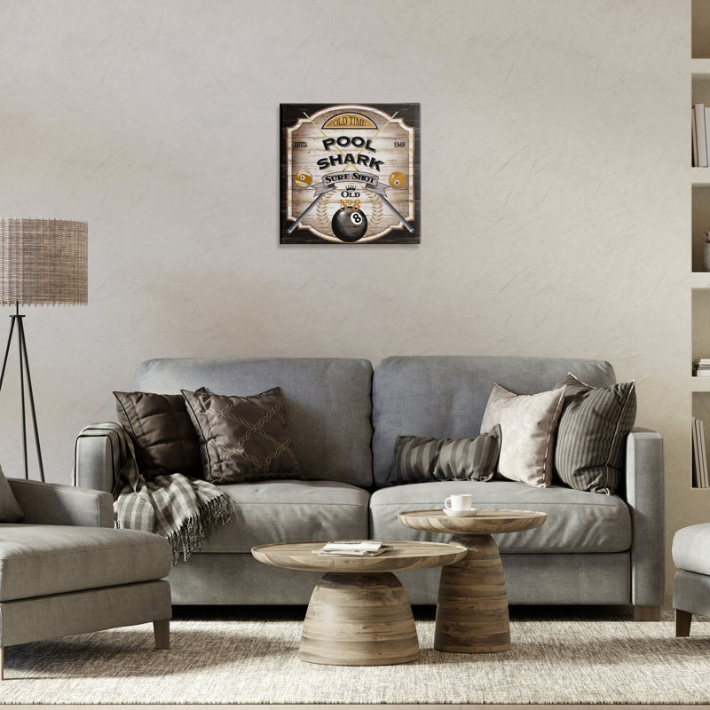 Rustic Pool Shark Canvas Wall Art, design by Conrad Knutsen, 17" H x 17" W